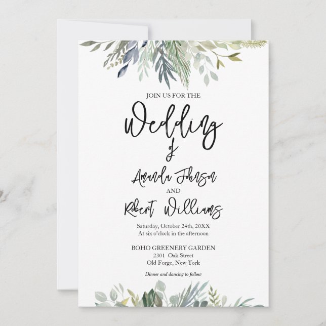 Inbjudan till Eucalyptus Greenery Wedding (Framsida)