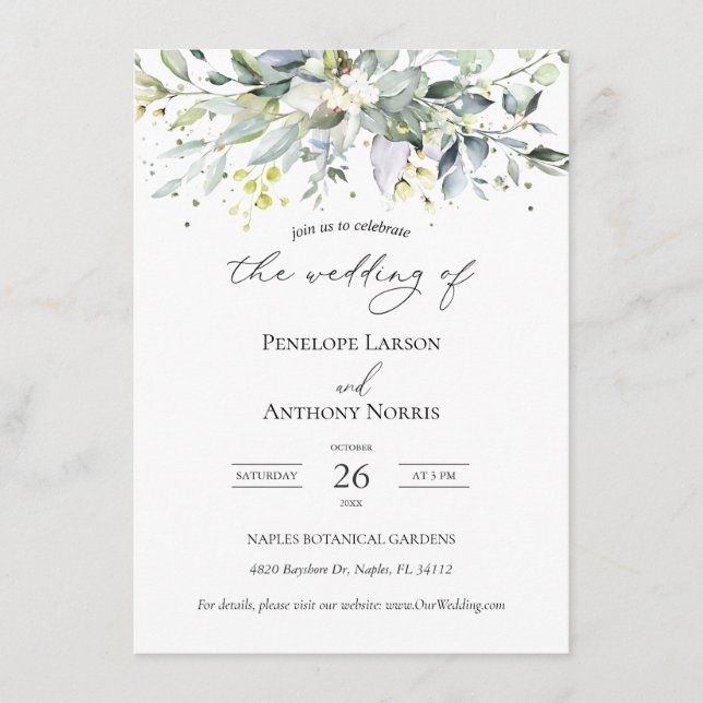 Inbjudan till Eucalyptus Herbal Foliage Wedding (Framsida)