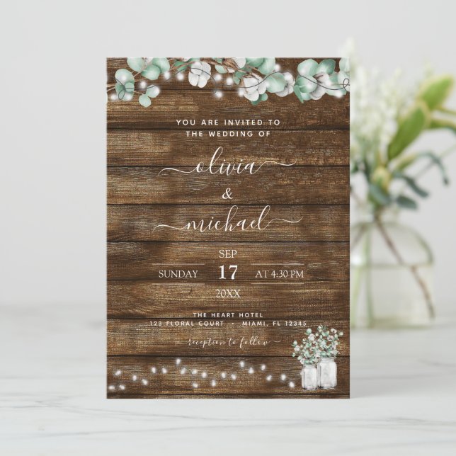 Inbjudan till Eucalyptus Rustic Wedding (Stående Fram)