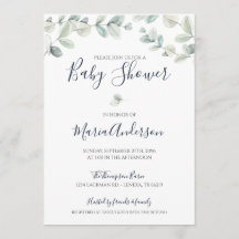 Inbjudan till Eucalyptus Watercolor Baby Shower