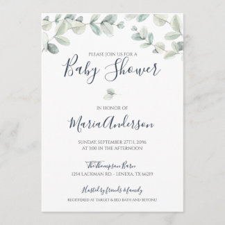 Inbjudan till Eucalyptus Watercolor Baby Shower