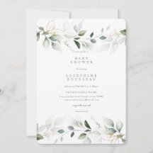Inbjudan till Eucalyptus Watercolor Guld Baby Show