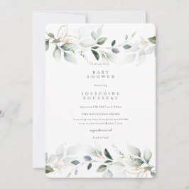 Inbjudan till Eucalyptus Watercolor Guld Baby Show