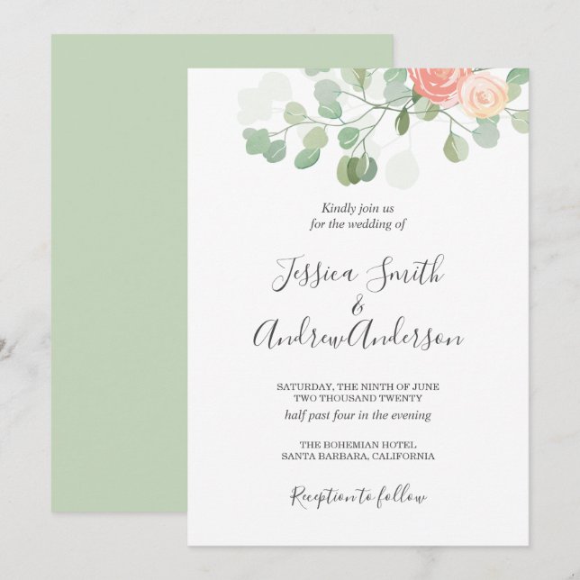 Inbjudan till Eucalyptus Wedding Rustic Greenery B (Fram/baksida)