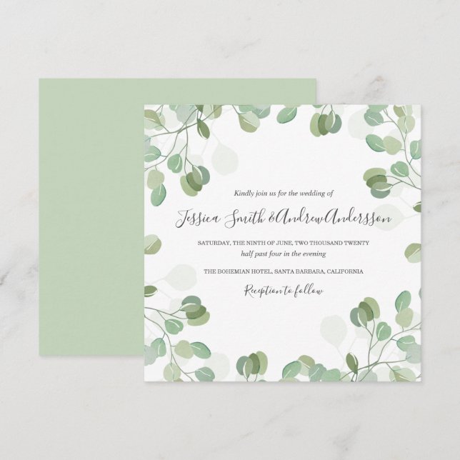 Inbjudan till Eucalyptus Wedding Rustic Greenery B (Fram/baksida)