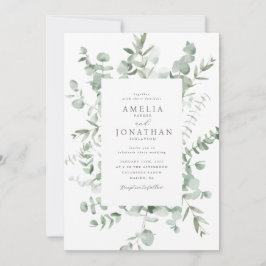 Inbjudan till eukalyptus-bröllop med vattenfärg