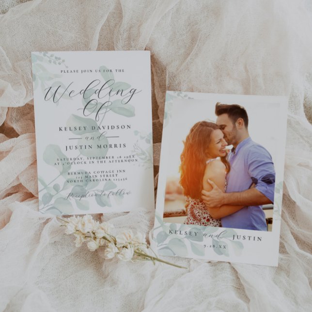 Inbjudan till eukalyptus Greenery Photo Wedding (Skapare uppladdad)