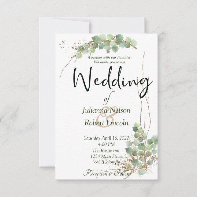 Inbjudan till eukalyptus och bröllopsinbjudan till (Framsida)