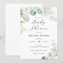Inbjudan till eukalyptus och White Flowers Baby Sh