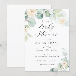 Inbjudan till eukalyptus och White Flowers Baby Sh