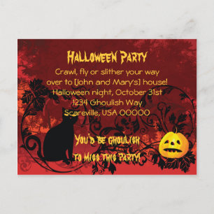 Inbjudan till Evil Scary Black Cat Halloween fest Vykort