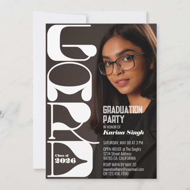 Inbjudan till examensfotofest – Modern Chic (Framsida)