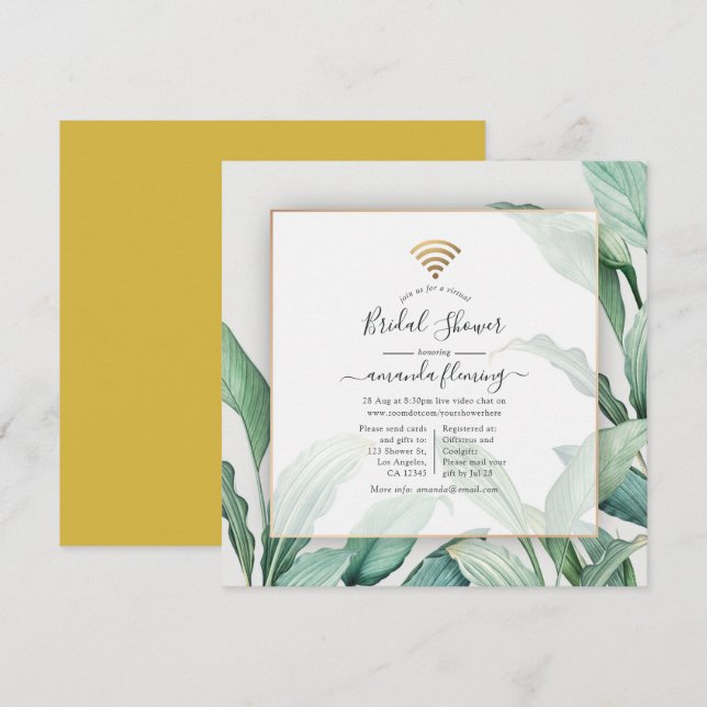 Inbjudan till exotisk Tropical Virtuell Shower (Fram/baksida)