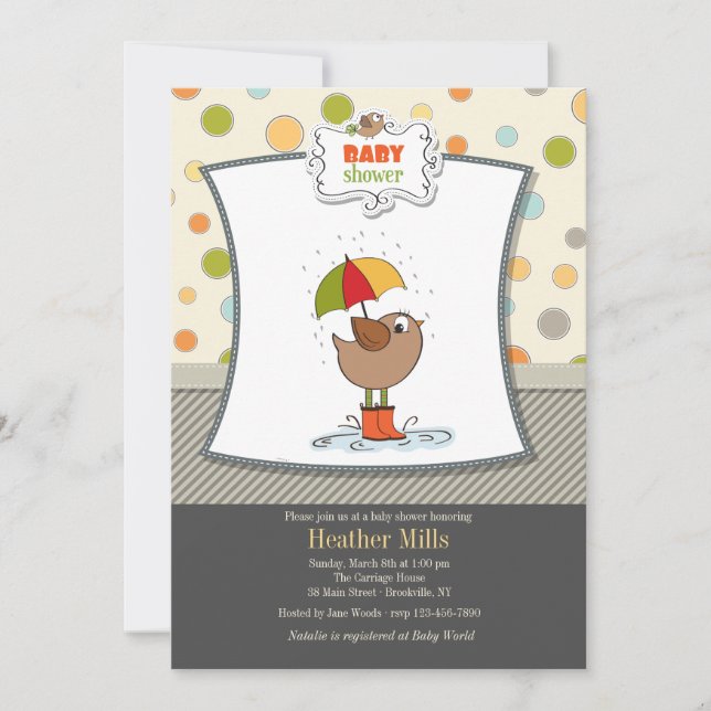 Inbjudan till fågel i Boots Shower (Framsida)