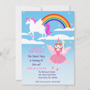 Inbjudan till Fairy and Unicorn Birthday Girl Part