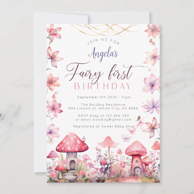 Inbjudan till Fairy First Birthday Magic Party (Framsida)