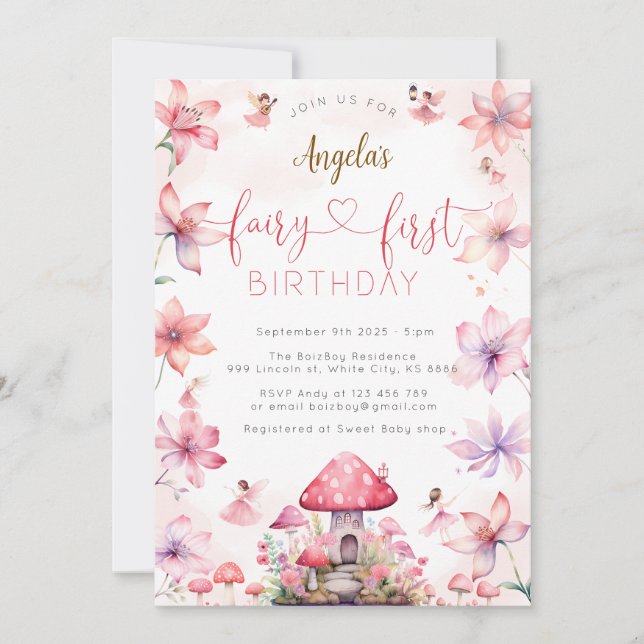 Inbjudan till Fairy First Birthday Magic Party (Framsida)