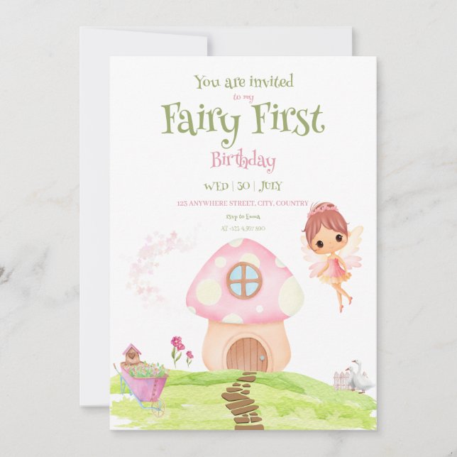 Inbjudan till Fairy First Fairyland & Garden Birth (Framsida)