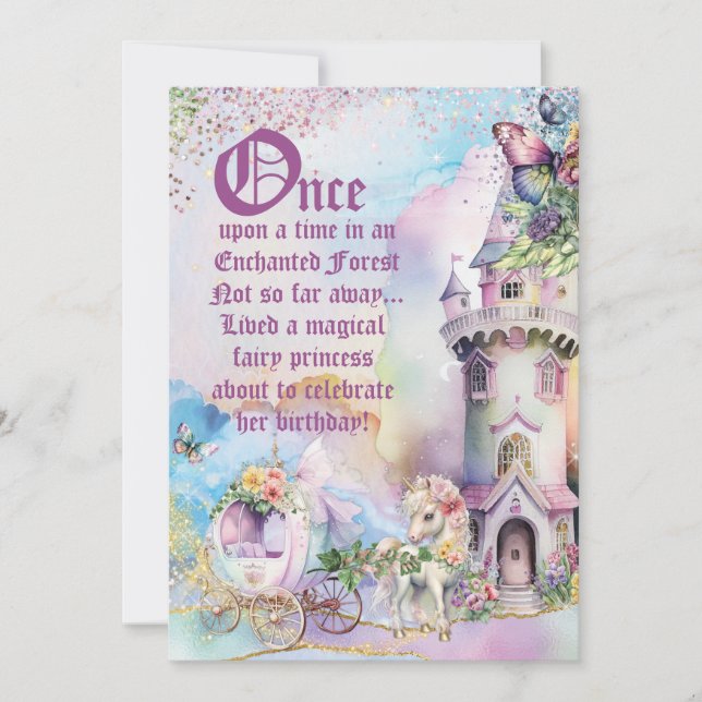 Inbjudan till Fairy Unicorn Forest Party (Framsida)