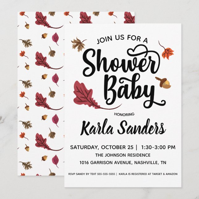 Inbjudan till Fall Baby Shower (Fram/baksida)