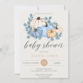 Inbjudan till Fall Blue Pumpkin Baby Shower