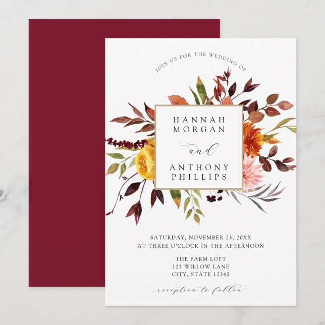 Inbjudan till Fall Foliage Wedding (Fram/baksida)