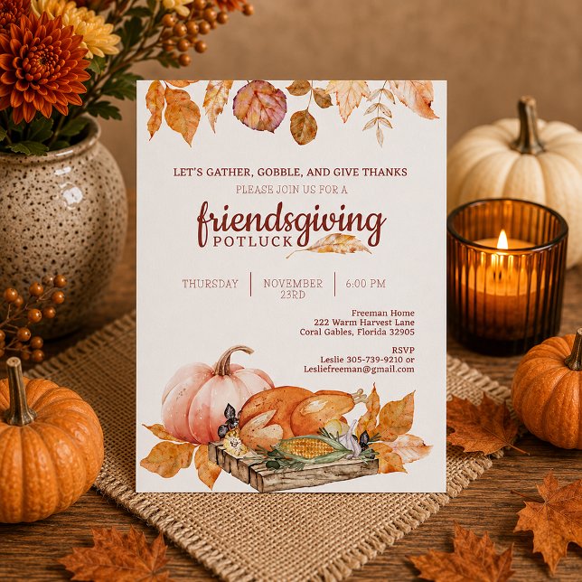 Inbjudan till Fall Friendsgiving Middag (Thanksgiving friendsgiving potluck invitation)