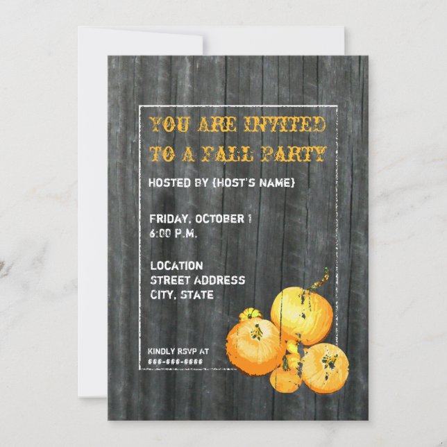 Inbjudan till Fall Party Pumpkin & Barnwood (Framsida)