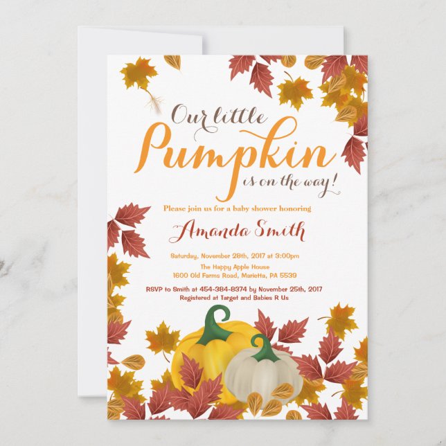 Inbjudan till Fall Pumpkin Baby Shower (Framsida)