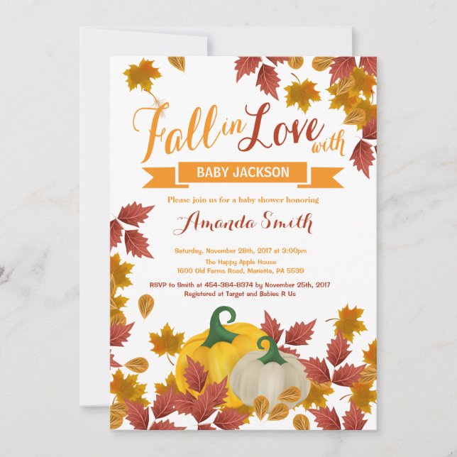Inbjudan till Fall Pumpkin Baby Shower (Framsida)
