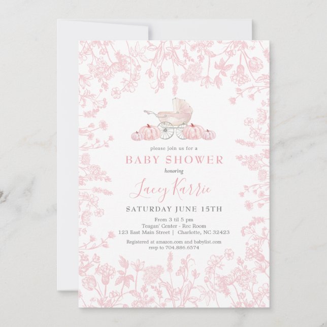 Inbjudan till Fall Pumpkin Chinoiserie Baby Shower (Framsida)