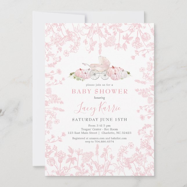 Inbjudan till Fall Pumpkin Chinoiserie Baby Shower (Framsida)