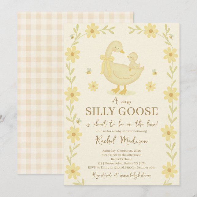 Inbjudan till Fånig Goose Baby Shower (Fram/baksida)