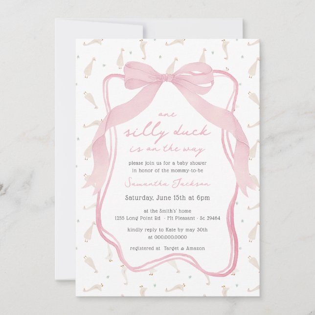 Inbjudan till fånigets Anka Blue Bow Boy Baby Show (Framsida)