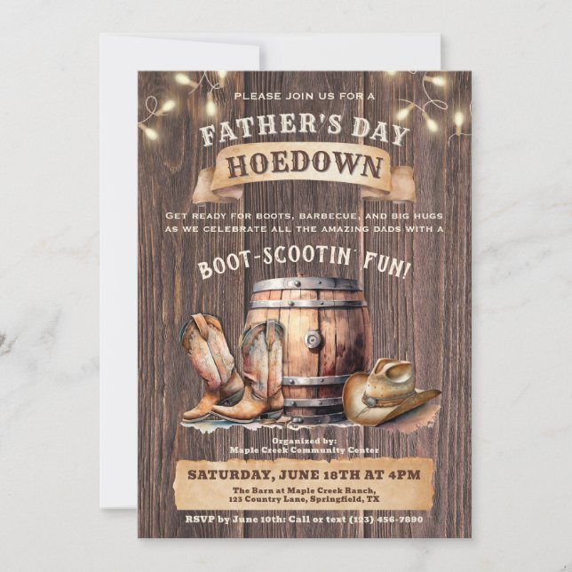 Inbjudan till far-dagen-Hoedown - Rustic Land (Framsida)