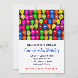 Inbjudan till färg 5:e pojken ballonger monster