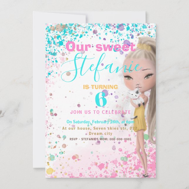 Inbjudan till färgad barns födelsedag-part (Framsida)