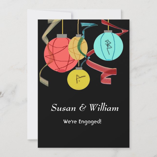 Inbjudan till färgad japansk Lantern-Förlovning (Framsida)