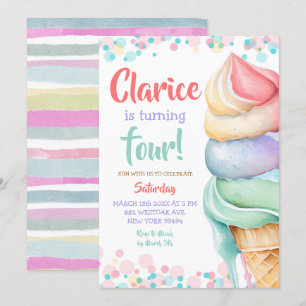 Inbjudan till färgad pastel Ice Cream Birthday