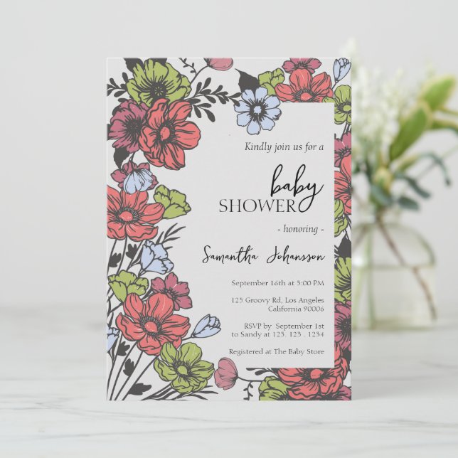 Inbjudan till färgad pastel Wildblomsterbabykläder (Stående Fram)