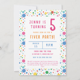 Inbjudan till färgad Pokadot Fiver Party på födels