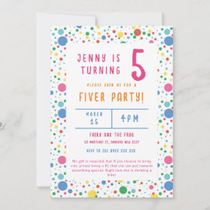 Inbjudan till färgad Pokadot Fiver Party på födels