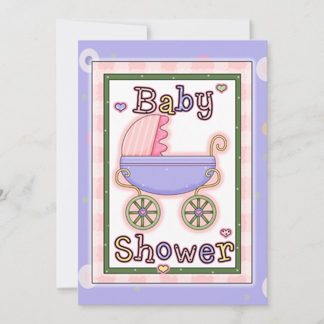 Inbjudan till färgad Pram Flicka Shower (Framsida)