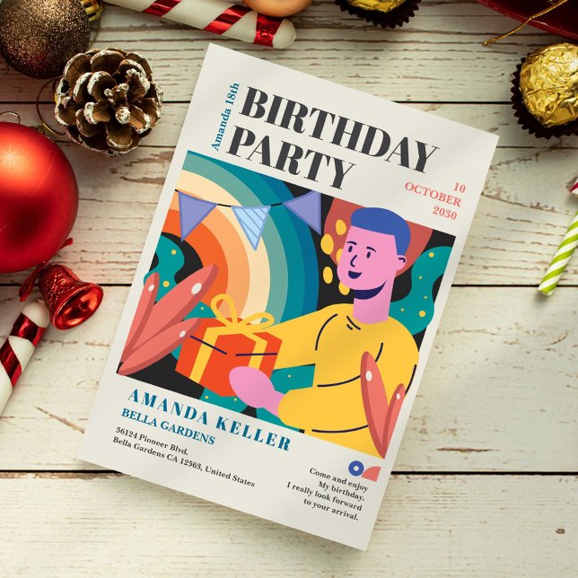 Inbjudan till färgad Tecknad på födelsedagen (Skapare uppladdad)