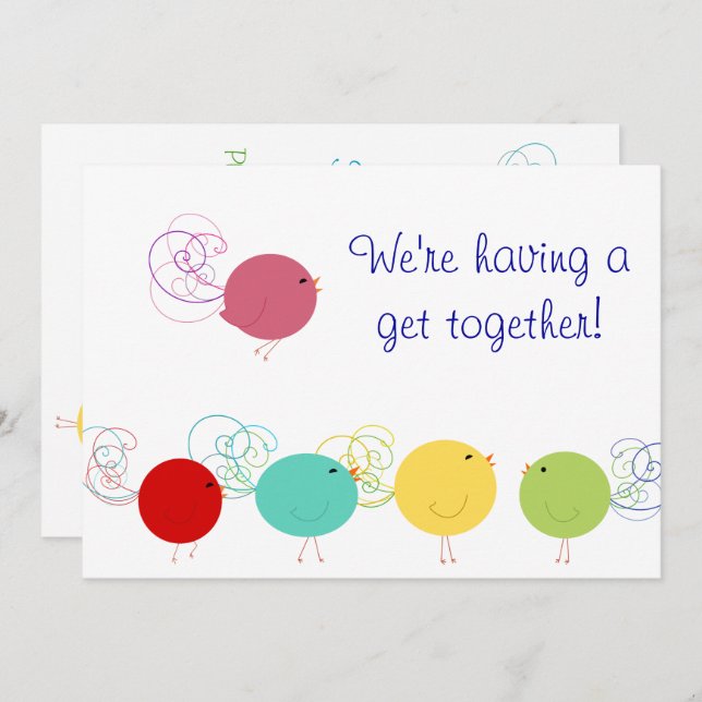 Inbjudan till färgade fåglar (Fram/baksida)