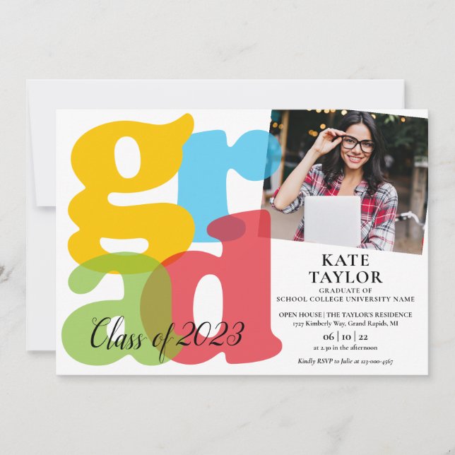 Inbjudan till färgfull Grad 2-fotofotoStudentfest (Framsida)