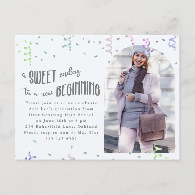 Inbjudan till färgfull konfetti-Studentfest (Framsida)