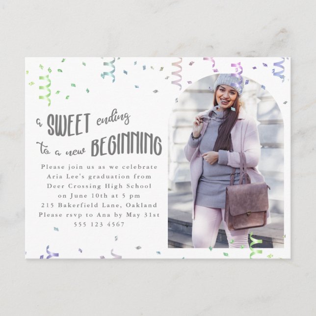 Inbjudan till färgfull konfetti-Studentfest (Framsida)