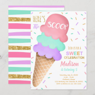 Inbjudan till färgfull Scoop Ice Cream Birthday