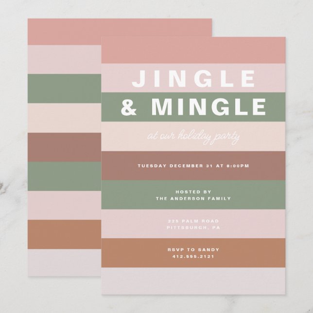 Inbjudan till färgfull stripe-Julfest (Fram/baksida)